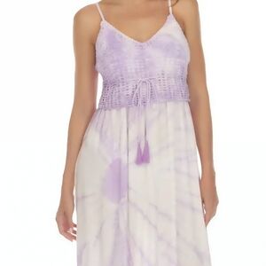 Raviya Smocked Purple and White Maxi dress, Swim Coverup.  LARGE